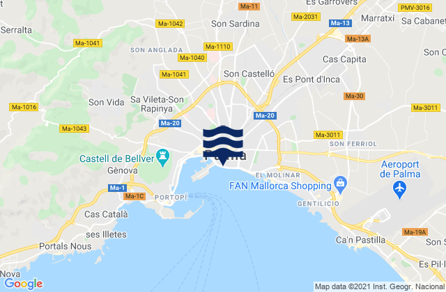 Palma, Spain tide times map
