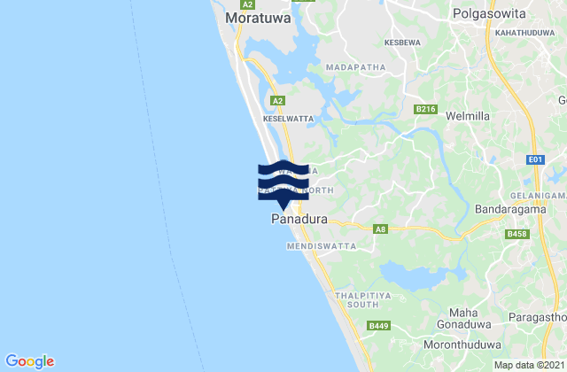 Panadura, Sri Lanka tide times map