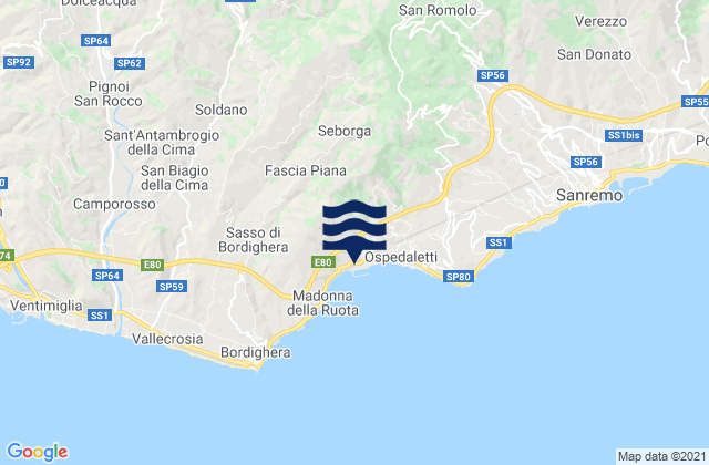 Pigna, Italy tide times map