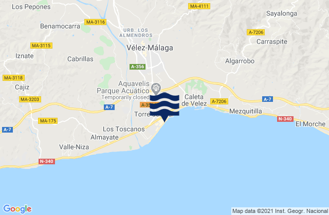 Playa Torre Del Mar, Spain tide times map