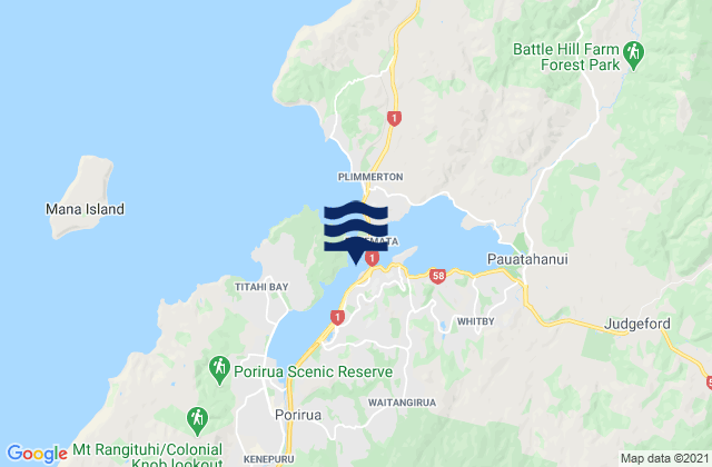 Porirua Harbour, New Zealand tide times map