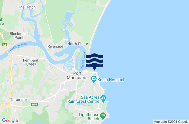 Port Macquarie-Town Beach, Australia tide times map