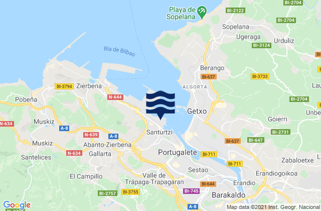 Portugalete Abra Bilbao, Spain tide times map