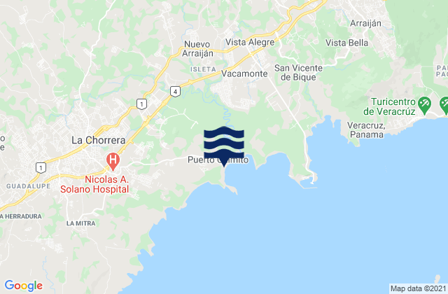 Puerto Caimito, Panama tide times map