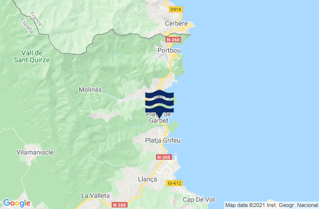 Rabos, Spain tide times map