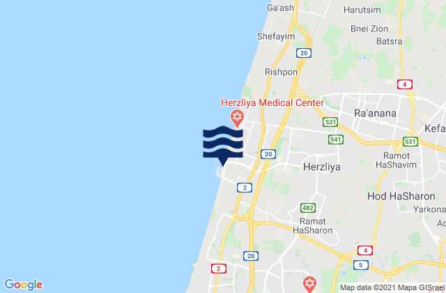 Ramat HaSharon, Israel tide times map