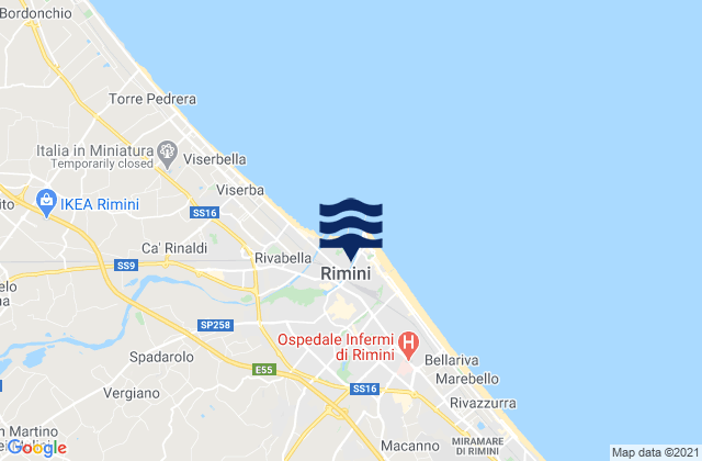 Rimini, Italy tide times map