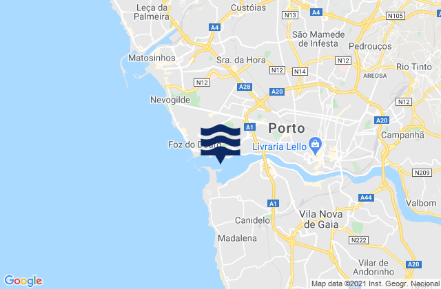 Rio Douro Entrance, Portugal tide times map