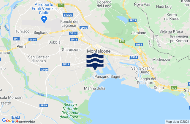 Sagrado, Italy tide times map