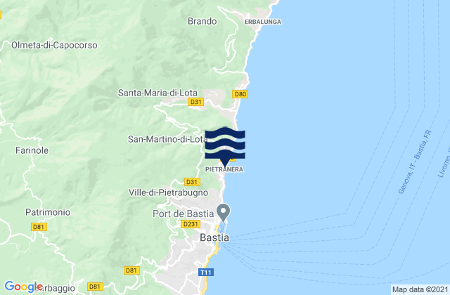 San-Martino-di-Lota, France tide times map