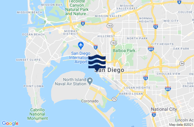 San Diego (broadway), United States tide chart map