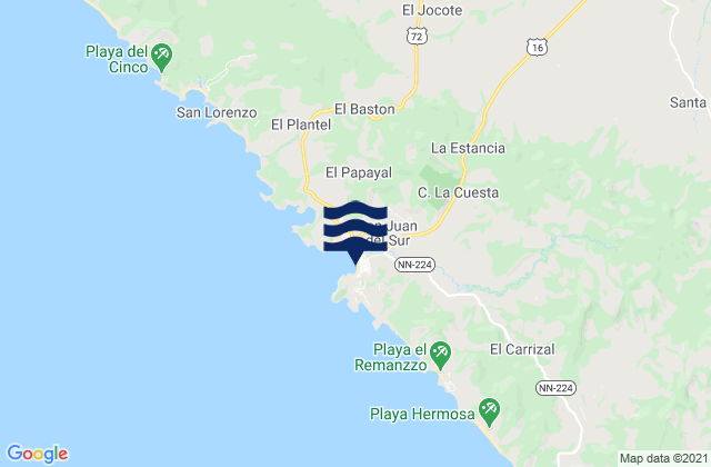 San Juan del Sur, Nicaragua tide times map