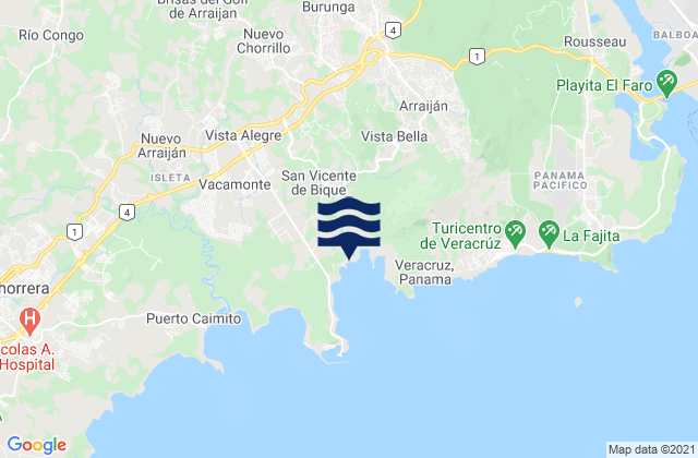San Vicente de Bique, Panama tide times map