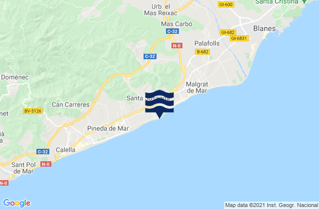 Santa Susanna, Spain tide times map