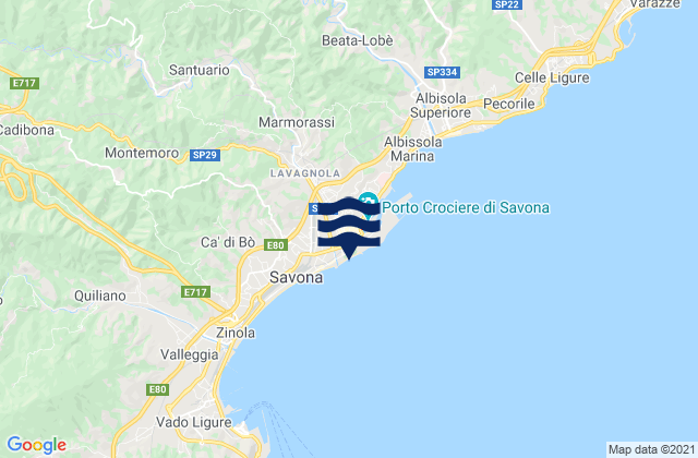 Savona, Italy tide times map