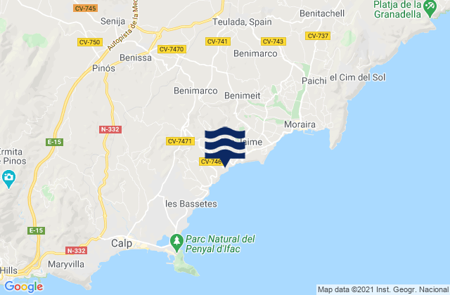 Senija, Spain tide times map