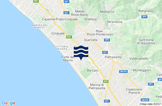 Seravezza, Italy tide times map