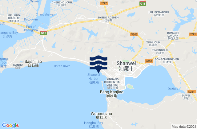 Shanwei, China tide times map