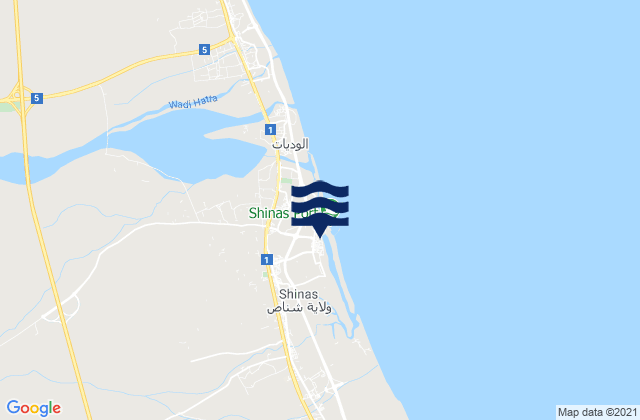Shinas, Oman tide times map