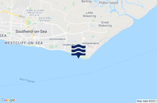 Shoebury Common Beach, United Kingdom tide times map