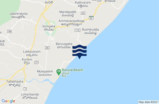 Sompeta, India tide times map
