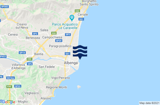 Spiaggia Albenga, Italy tide times map