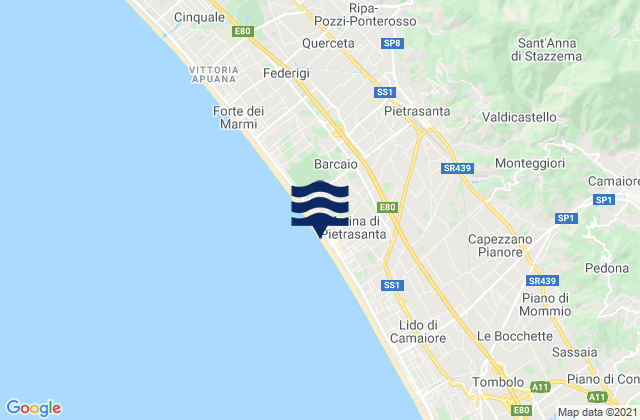 Spiaggia Marina di Pietrasanta, Italy tide times map
