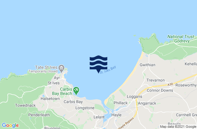 St Ives Bay Beach, United Kingdom tide times map