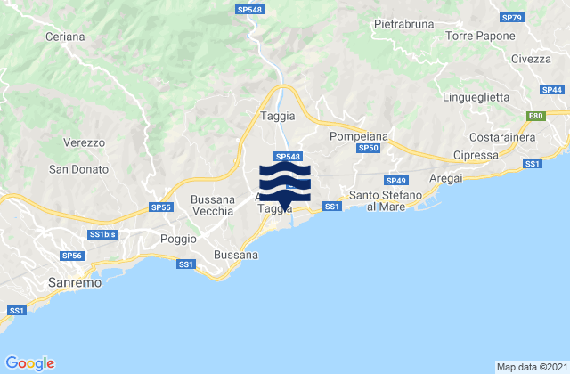 Taggia, Italy tide times map