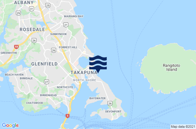 Takapuna Beach, New Zealand tide times map
