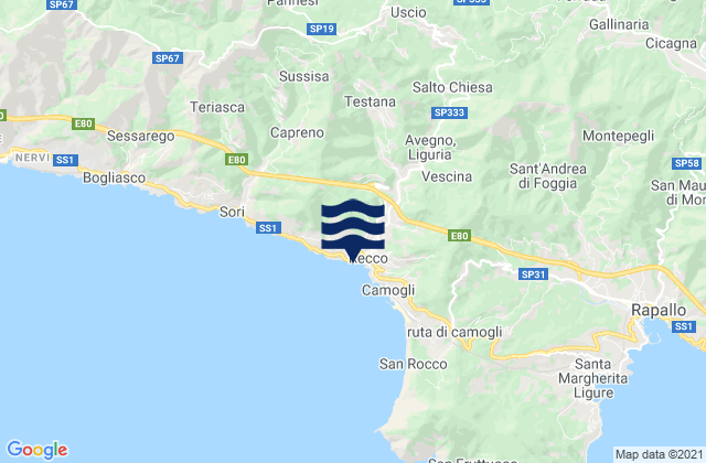 Uscio, Italy tide times map