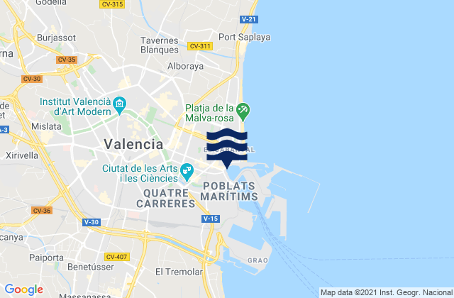 Valencia, Spain tide times map