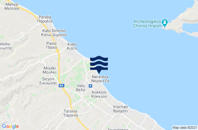 Velo, Greece tide times map