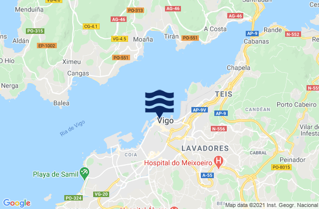 Vigo, Spain tide times map