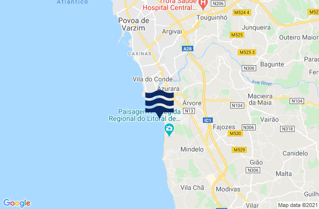 Vila do Conde, Portugal tide times map