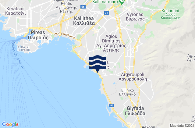 Vyronas, Greece tide times map