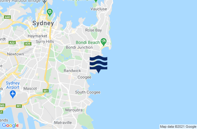 Waverley, Australia tide times map