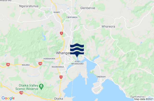 Whangarei, New Zealand tide times map
