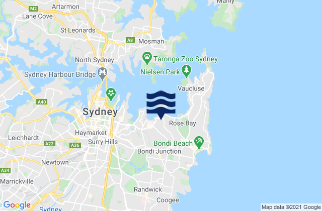 Woollahra, Australia tide times map