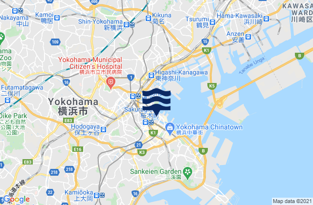 Yokohama-Sinko, Japan tide times map