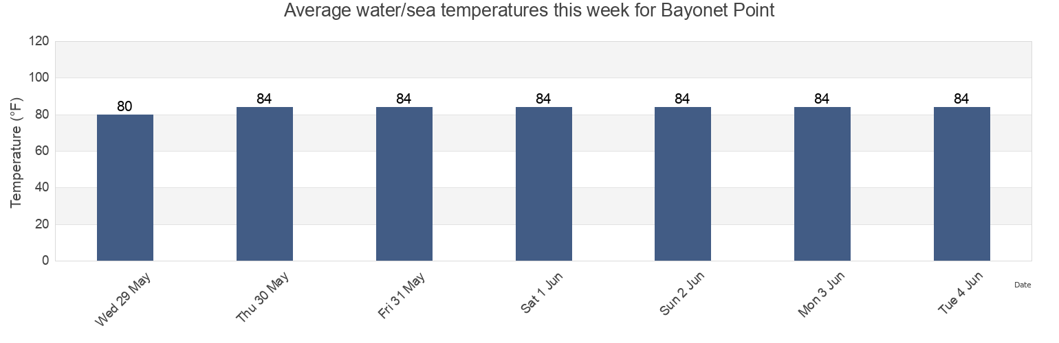 Water temperature in Bayonet Point, Pasco County, Florida, United States today and this week