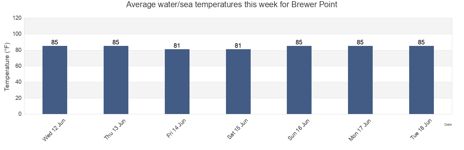 Water temperature in Brewer Point, Jackson County, Mississippi, United States today and this week