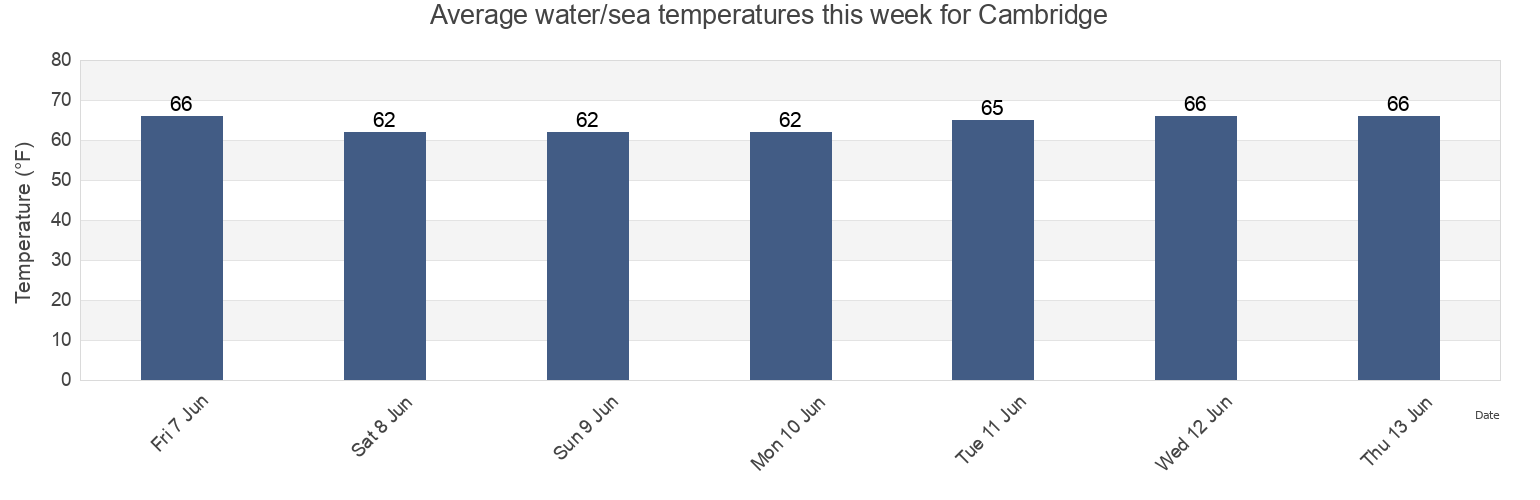 Water temperature in Cambridge, Dorchester County, Maryland, United States today and this week