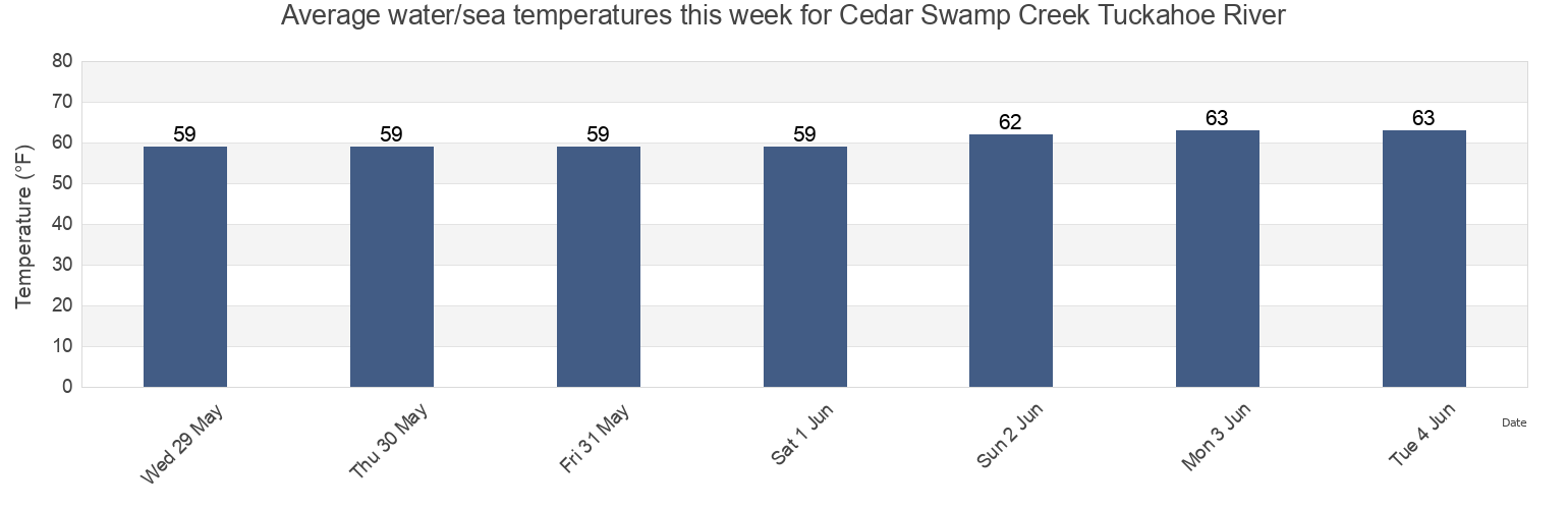 Water temperature in Cedar Swamp Creek Tuckahoe River, Cape May County, New Jersey, United States today and this week