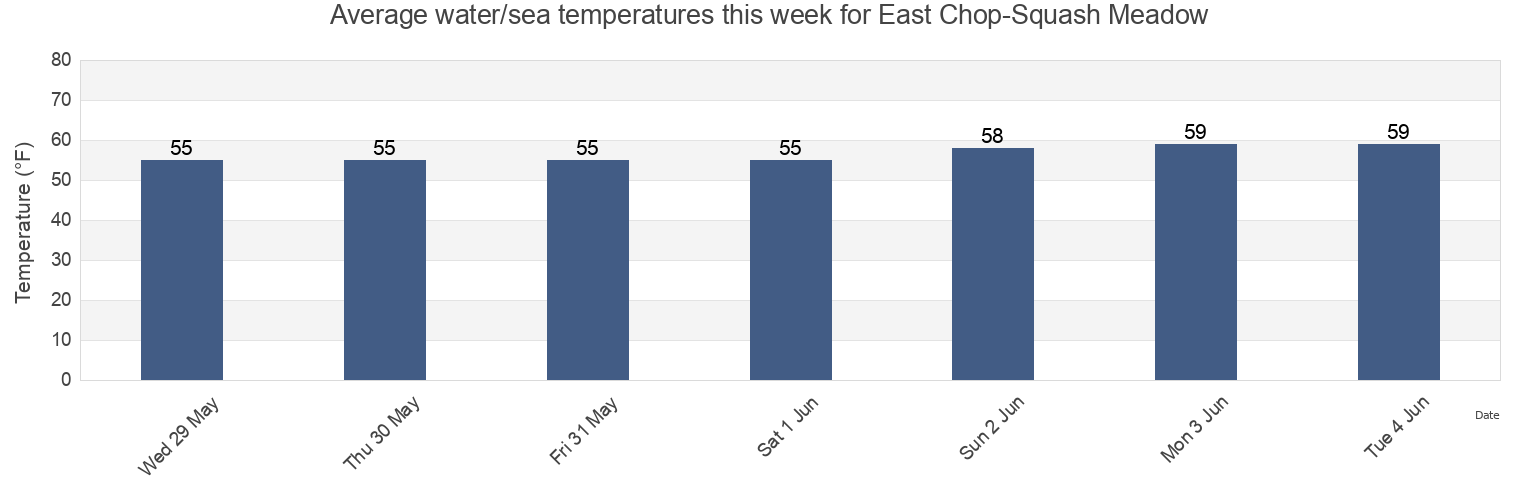 Water temperature in East Chop-Squash Meadow, Dukes County, Massachusetts, United States today and this week